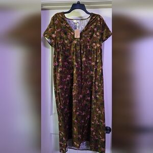 NATURAL LIFE Green and Brown V-Neck Sundress